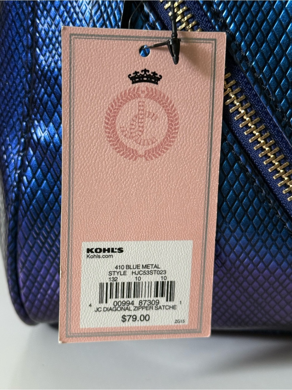 Juicy Couture Blue/Purple Metallic Juicy Hot Pink Interior Satchel Purse NWT - Picture 8 of 14
